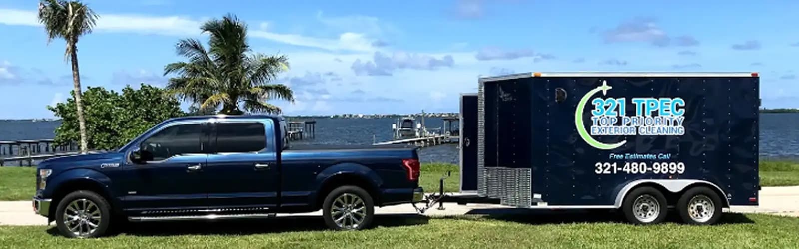 Top Priority Exterior Cleaning truck and trailer on the Space Coast