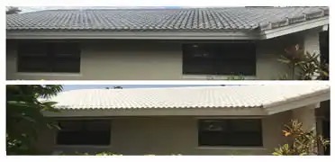 Soft wash roof cleaning in Melbourne FL, before and after